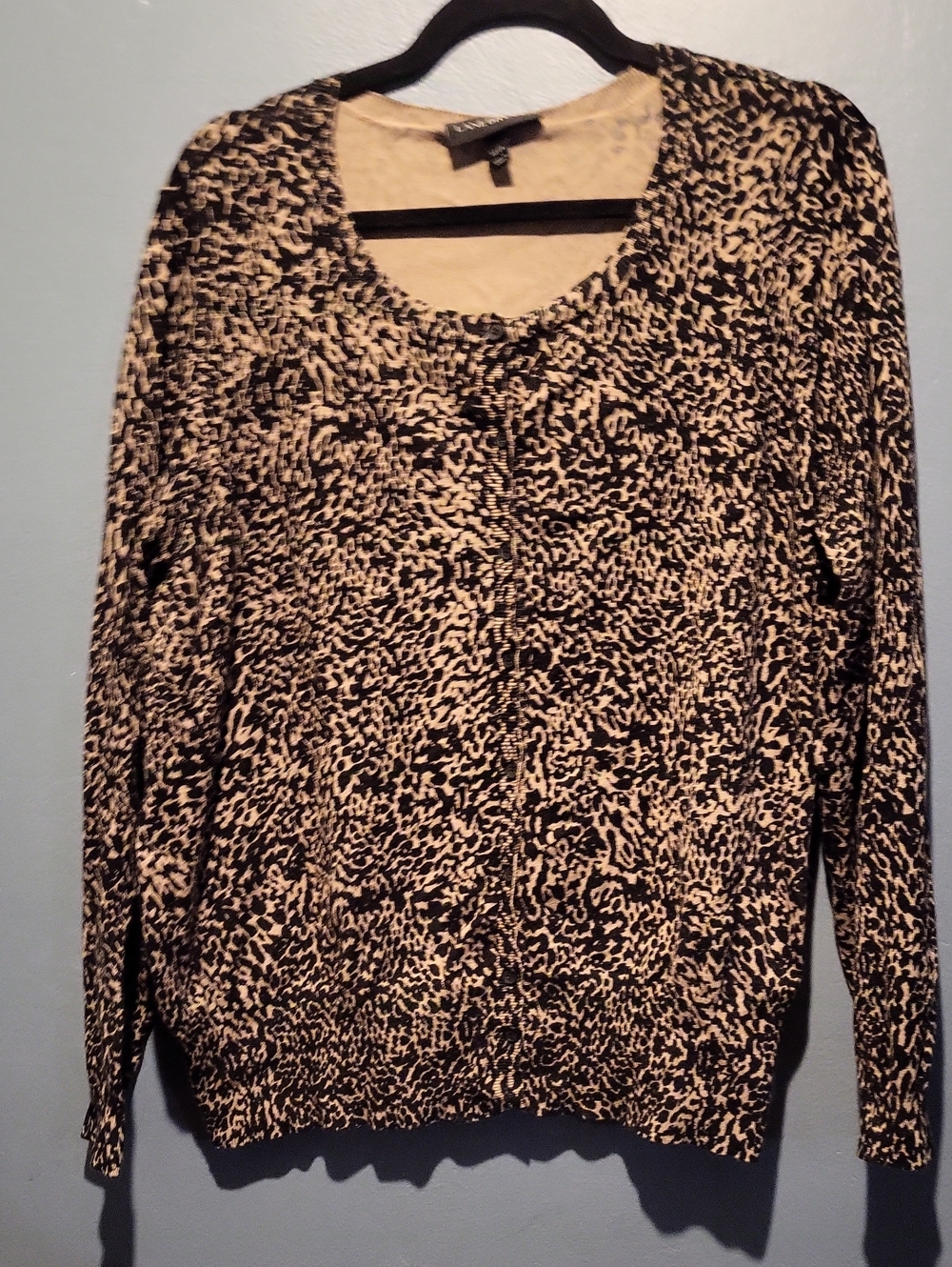 Lane Bryant Black and Cream Speckled Button Up Crewneck Sweater